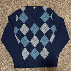 J. Crew Men's V-Neck Argyle Sweater in Navy and Gray